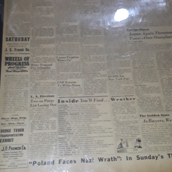 RARE 1939 SAN FRANCISCO CHRONICLE NEWSPAPER WWII - Picture 4 of 7